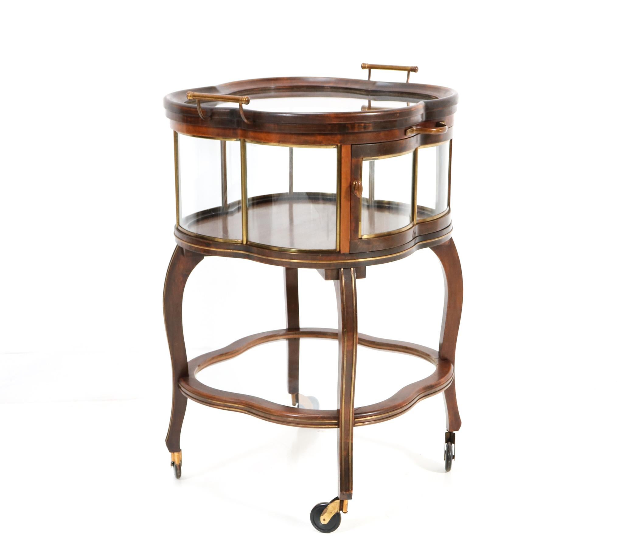 Brass Walnut Art Nouveau Serving Trolley or Bar Cart, 1900s