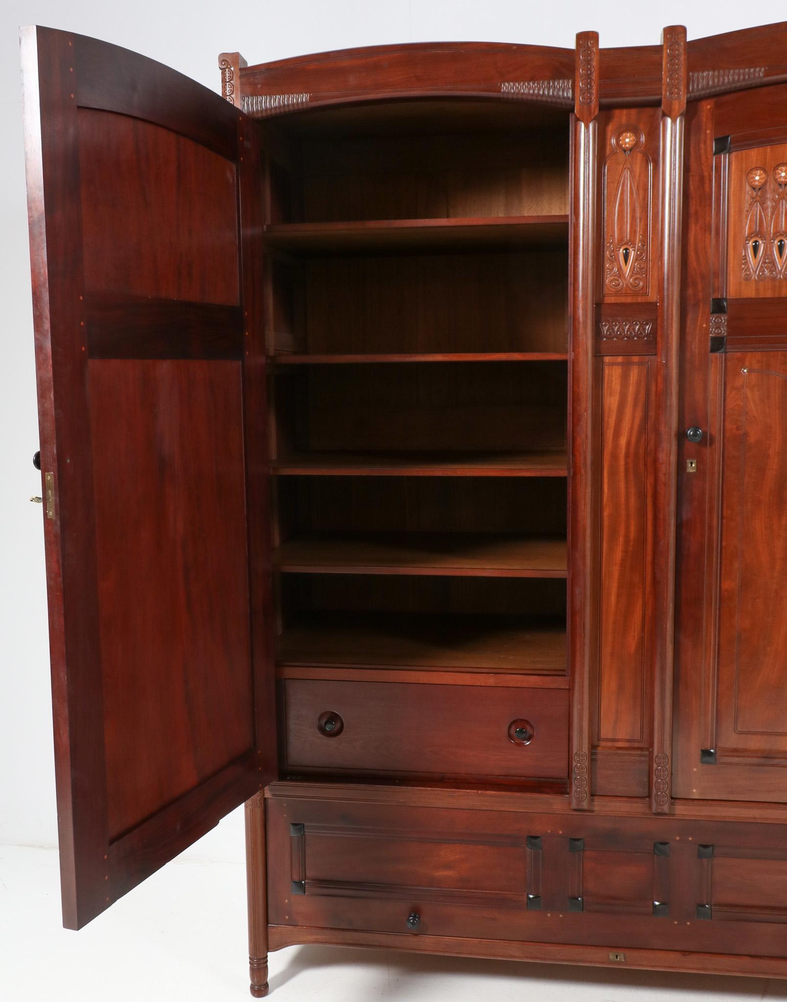 Walnut Arts and Crafts Armoire or Wardrobe by Jac. van den Bosch for 't