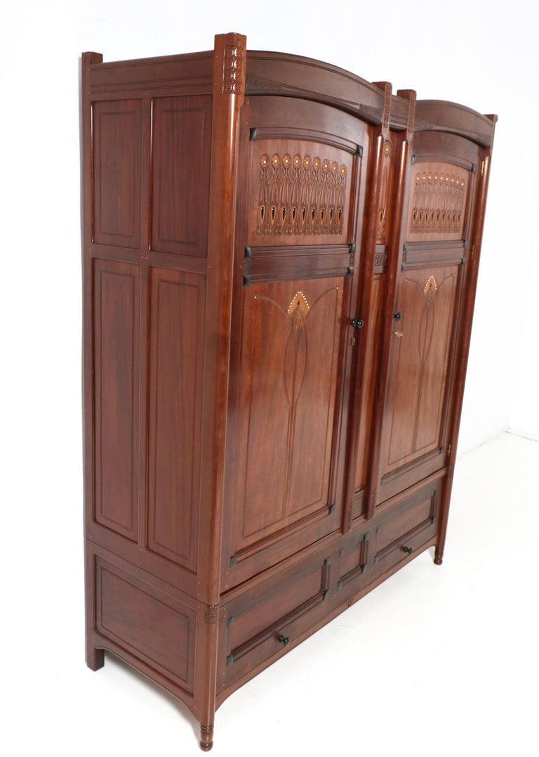 Walnut Arts and Crafts Armoire or Wardrobe by Jac. van den Bosch for 't  Binnenhuis For Sale at 1stDibs