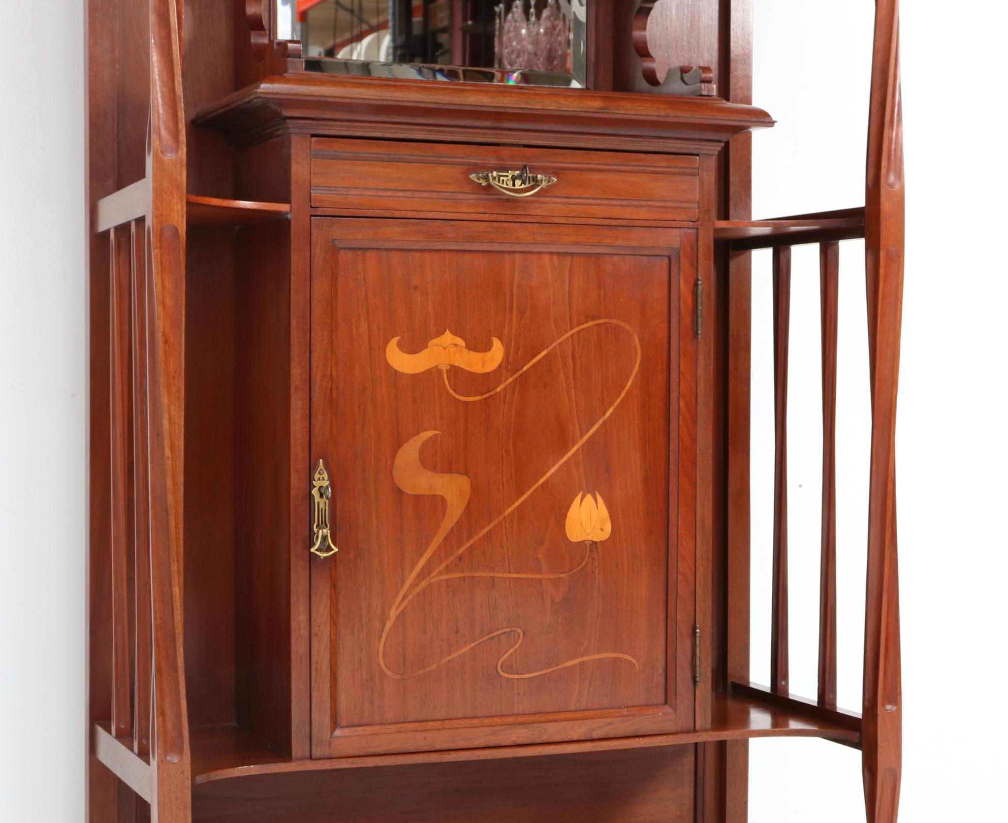 Brass Walnut Arts & Crafts Art Nouveau Cabinet by Royal H.P. Mutters & Zoon, 1900s