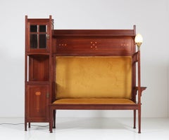 Walnut Arts & Crafts Art Nouveau Hall Bench by Royal H.P. Mutters & Zoon, 1900s