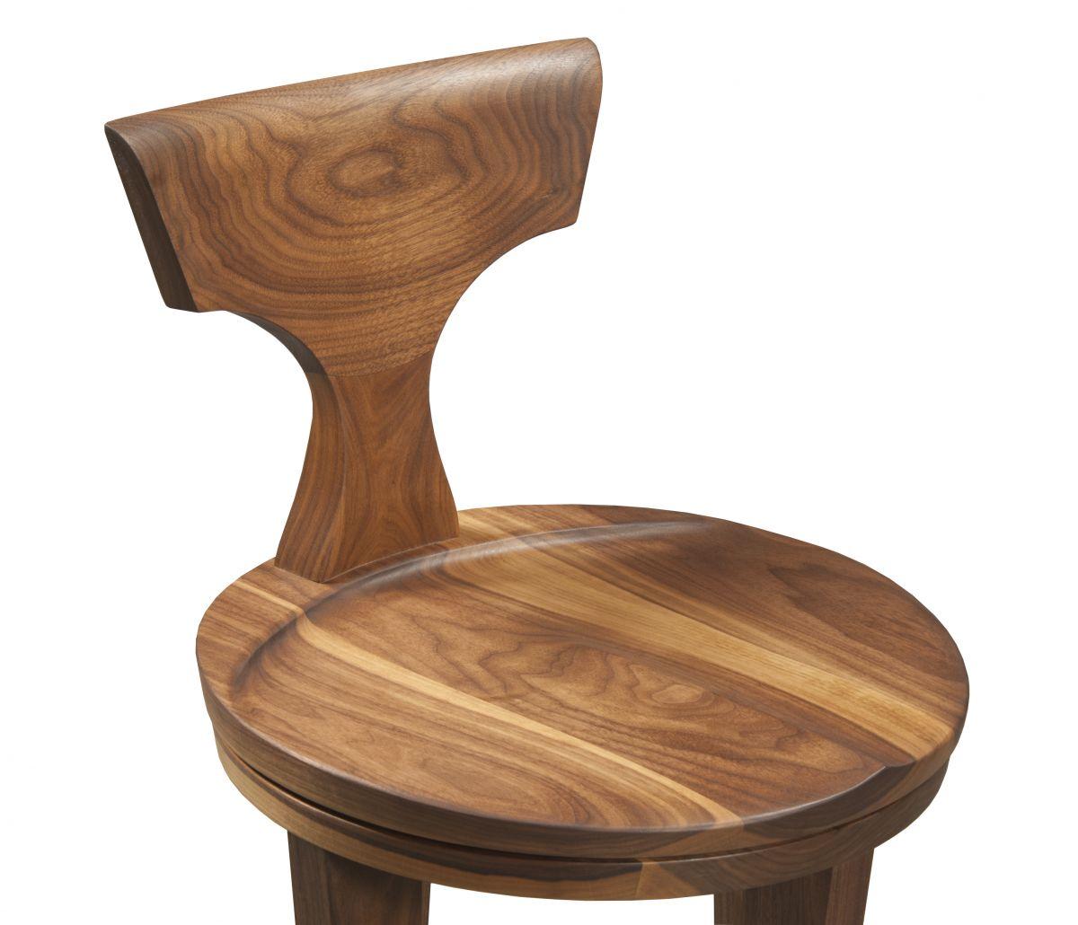 Hand-Carved Walnut Ava Bar and Counter Stool by Lee Weitzman, in Stock For Sale