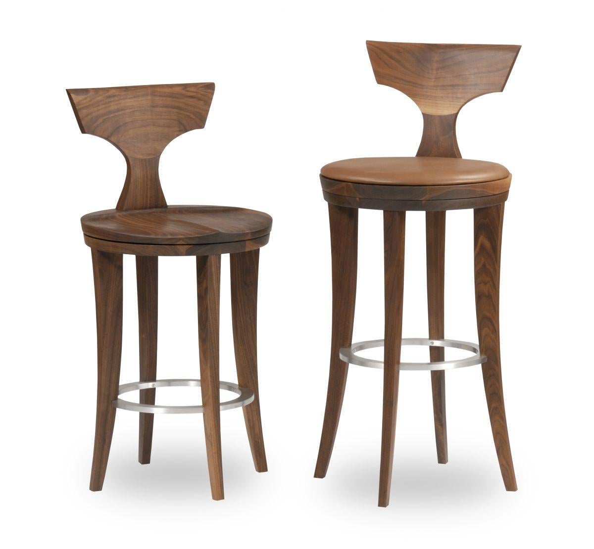 Walnut Ava Bar and Counter Stool by Lee Weitzman, in Stock In New Condition For Sale In Chicago, IL