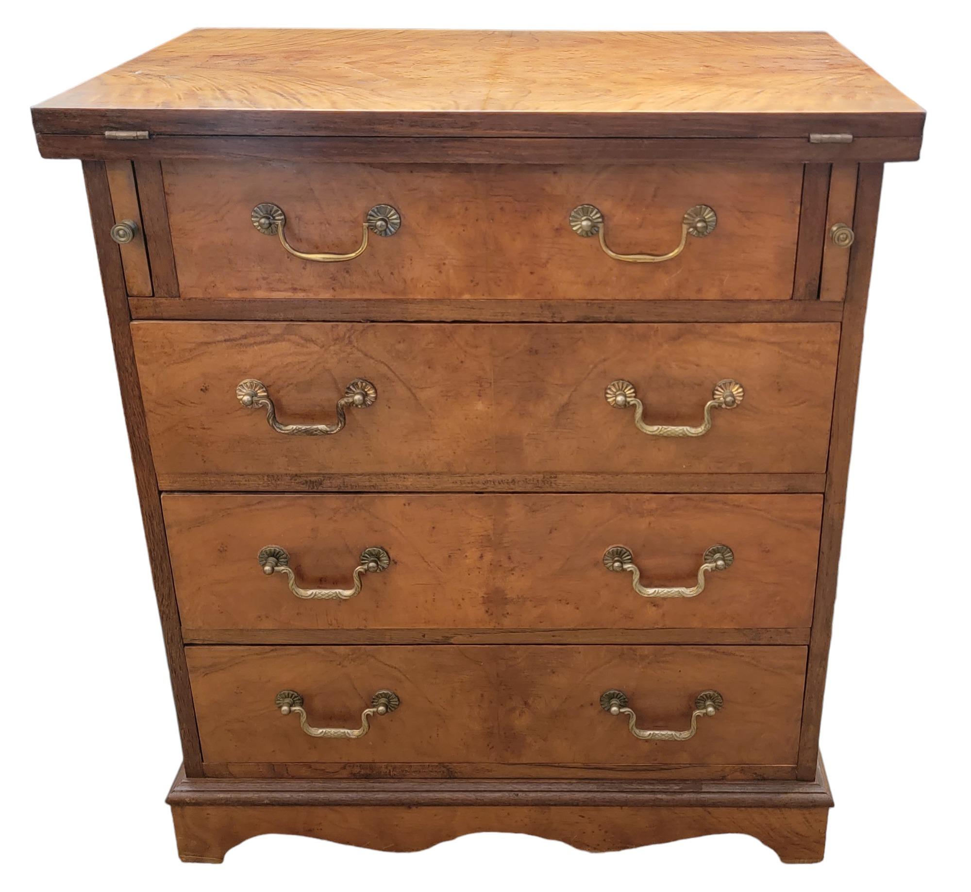 American Walnut Bachelors Chest of Drawers with Brass Handles  For Sale