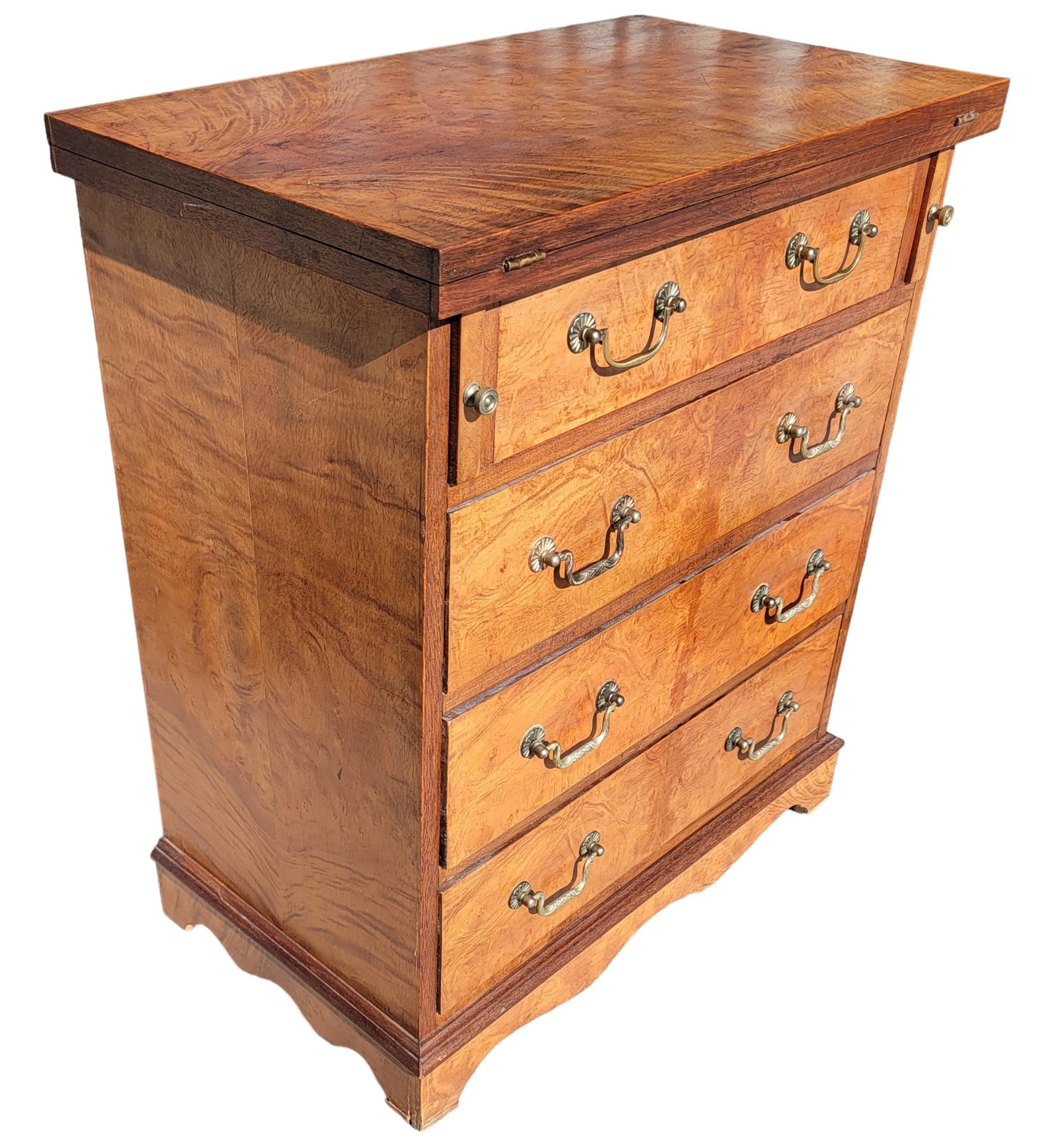 20th Century Walnut Bachelors Chest of Drawers with Brass Handles  For Sale