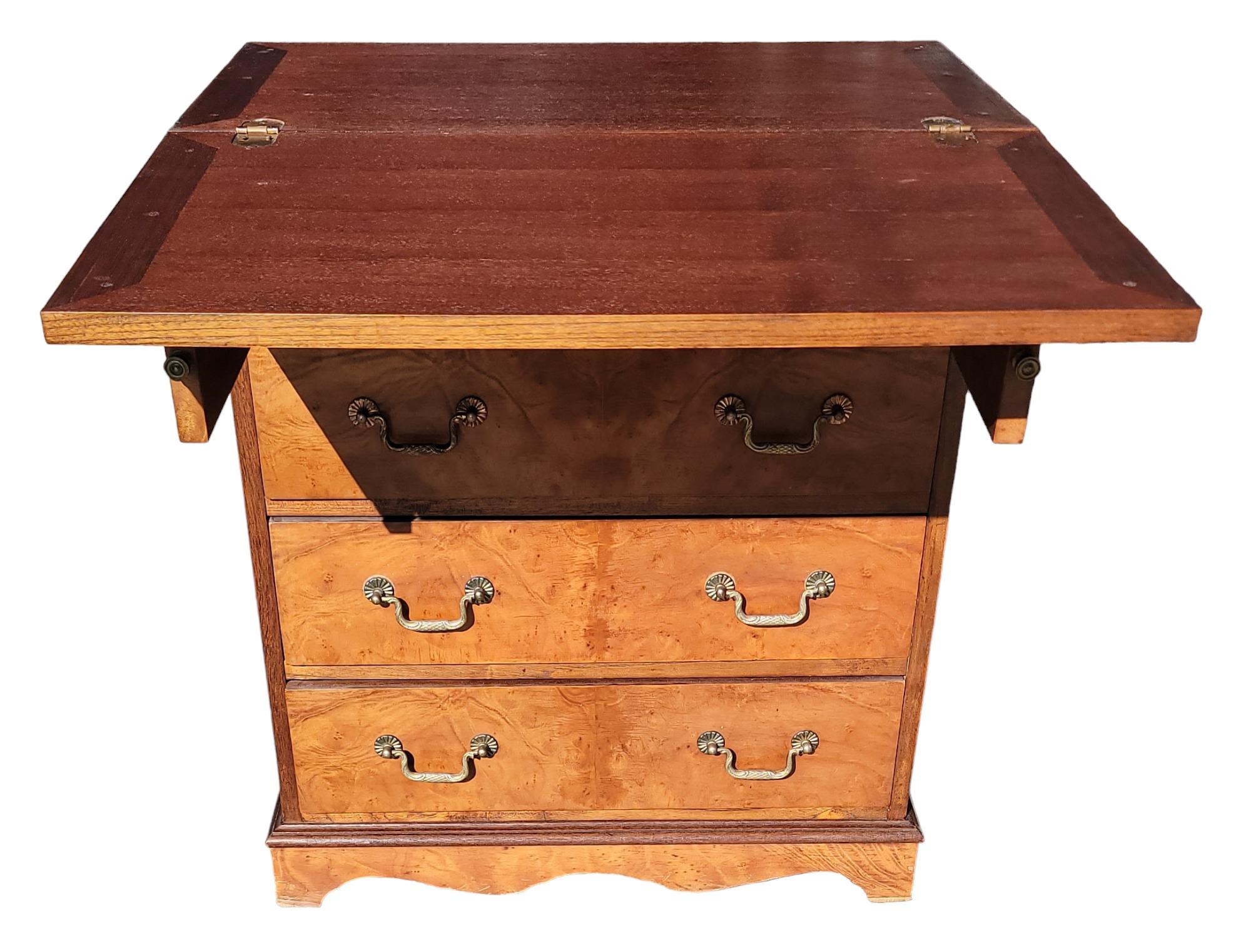 Wood Walnut Bachelors Chest of Drawers with Brass Handles  For Sale