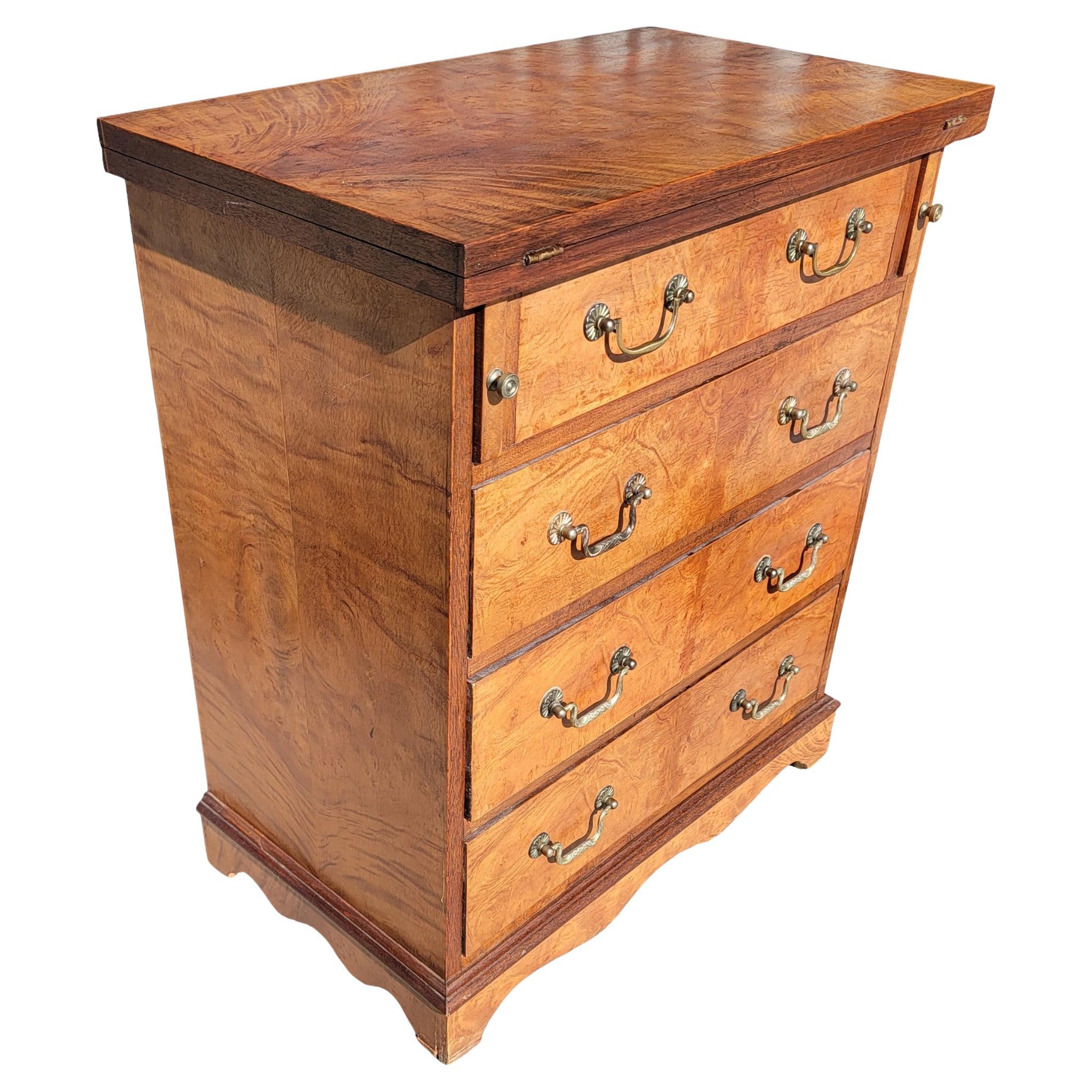 Walnut Bachelors Chest of Drawers with Brass Handles  For Sale