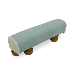 Walnut Ball Foot Bench with Leather Saddle Shaped Seat, Customizable