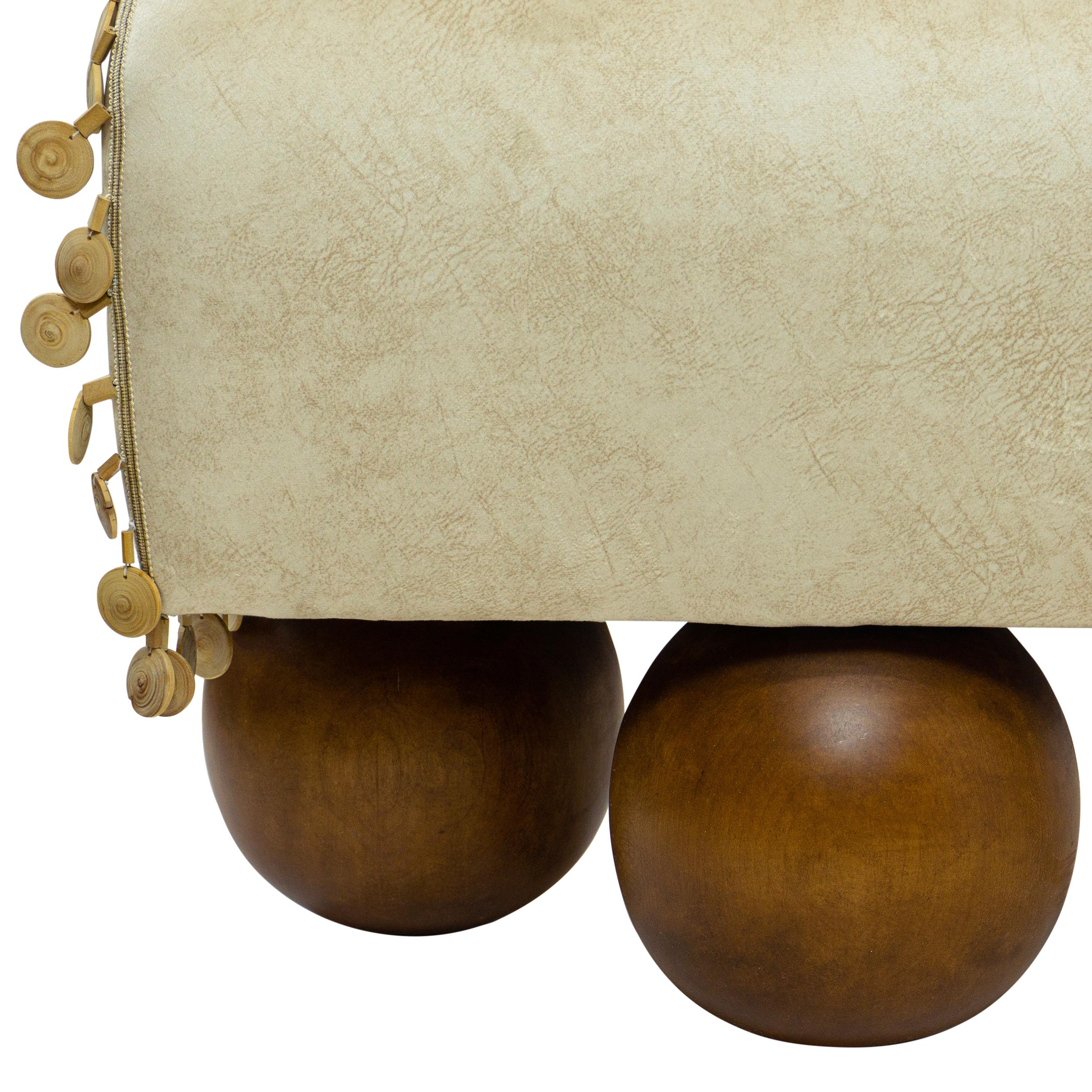 Walnut Ball Foot Bench with Saddle Shaped Seat - Customizable For Sale 2