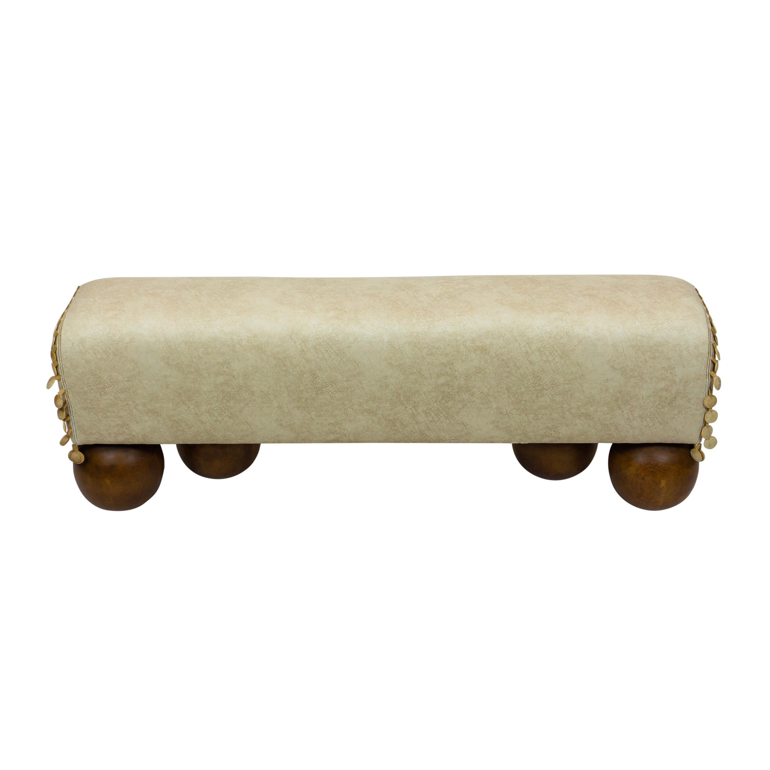 Velvet Walnut Ball Foot Bench with Saddle Shaped Seat - Customizable