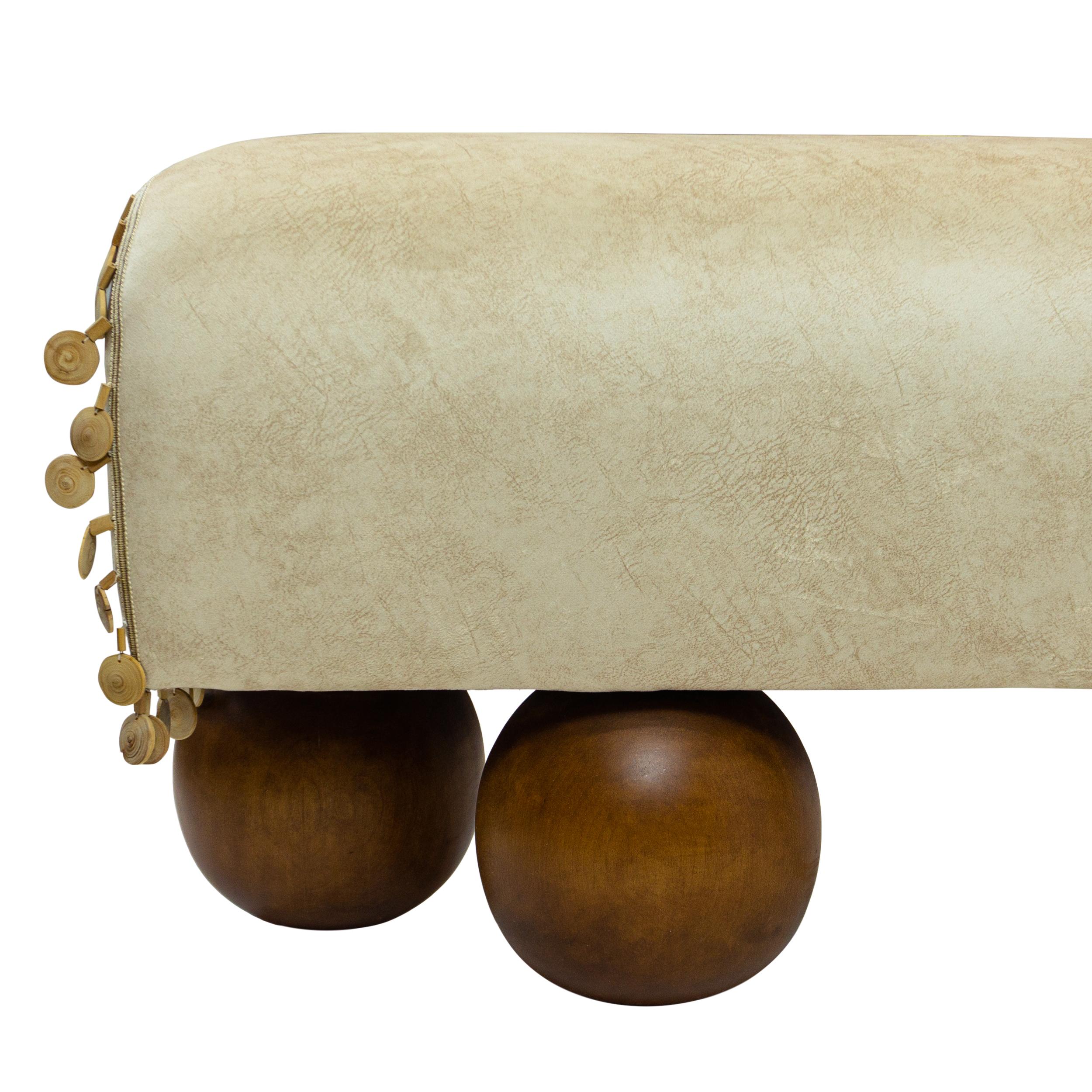 Walnut Ball Foot Bench with Saddle Shaped Seat - Customizable For Sale 1