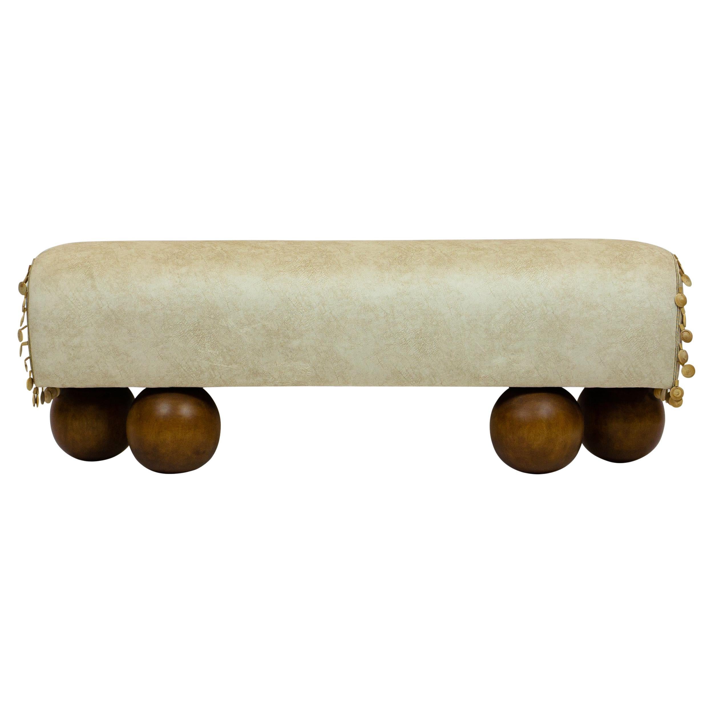 Walnut Ball Foot Bench with Saddle Shaped Seat - Customizable For Sale