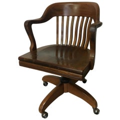 Vintage Walnut Banker Desk Office Chair