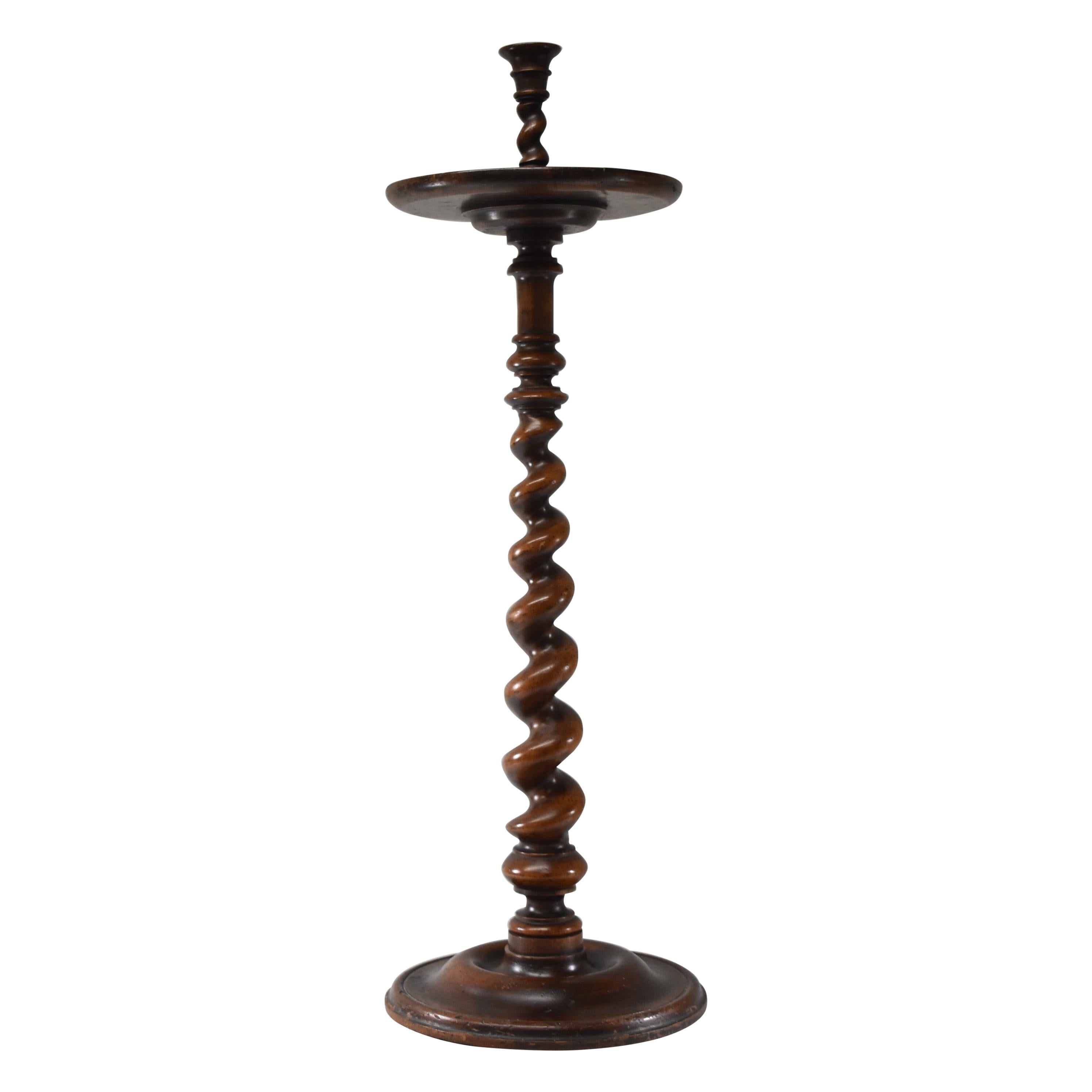 Walnut Barley Twist Floor Candlestick Holder