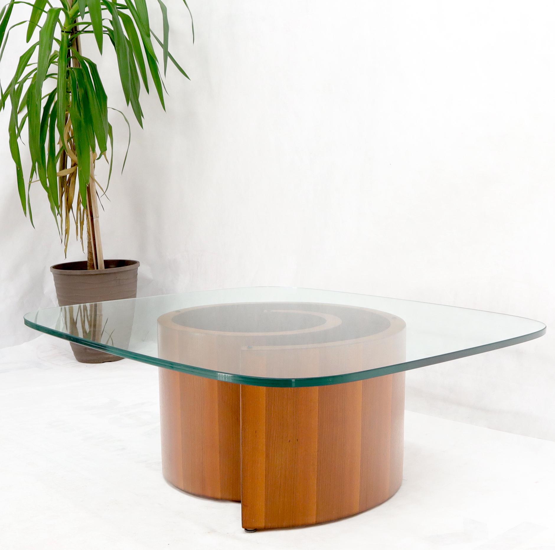 Mid-Century Modern walnut snail base glass top coffee in style of Vladimir Kagan.