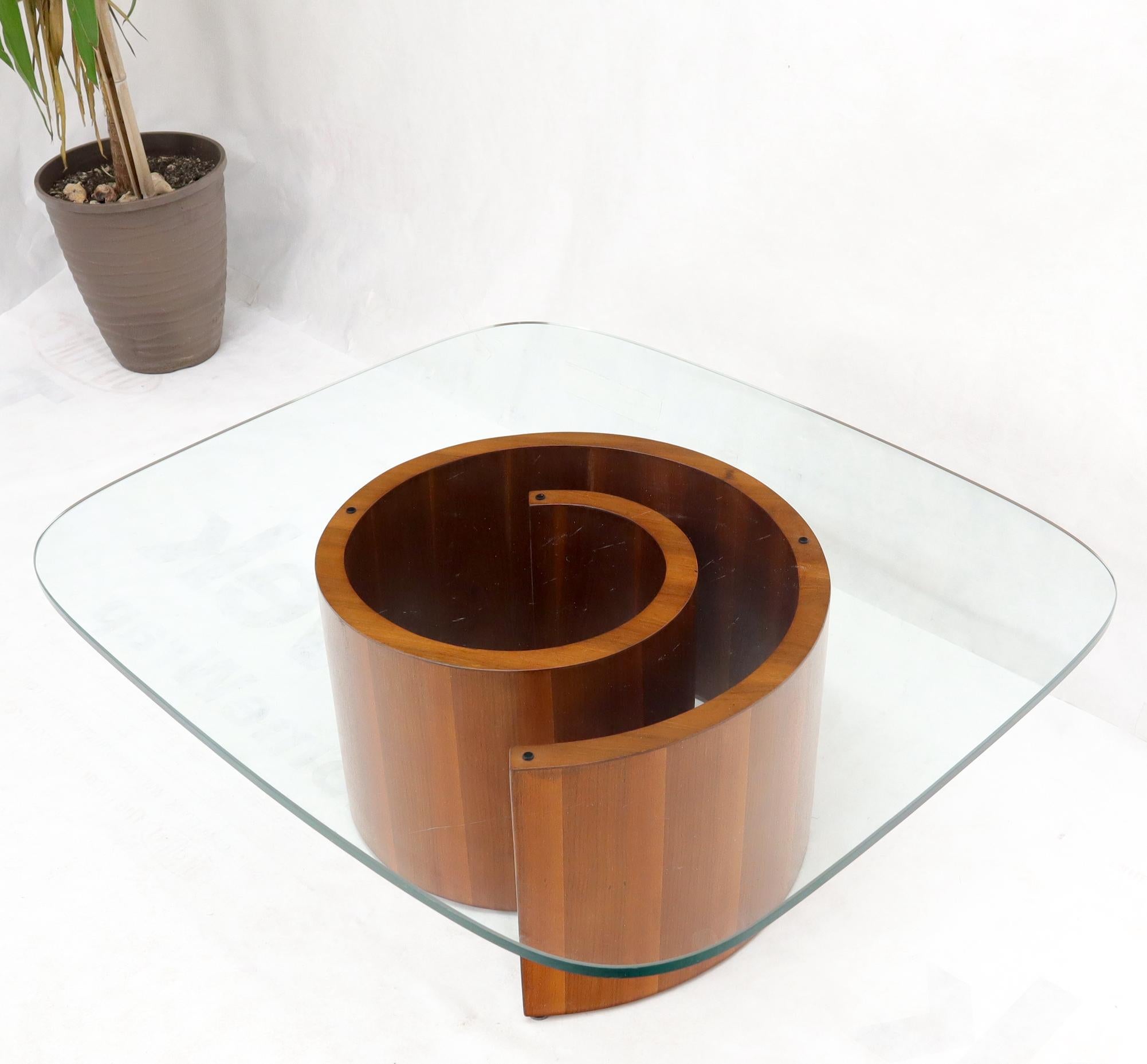 Mid-Century Modern Walnut Base Glass Top Snail Table