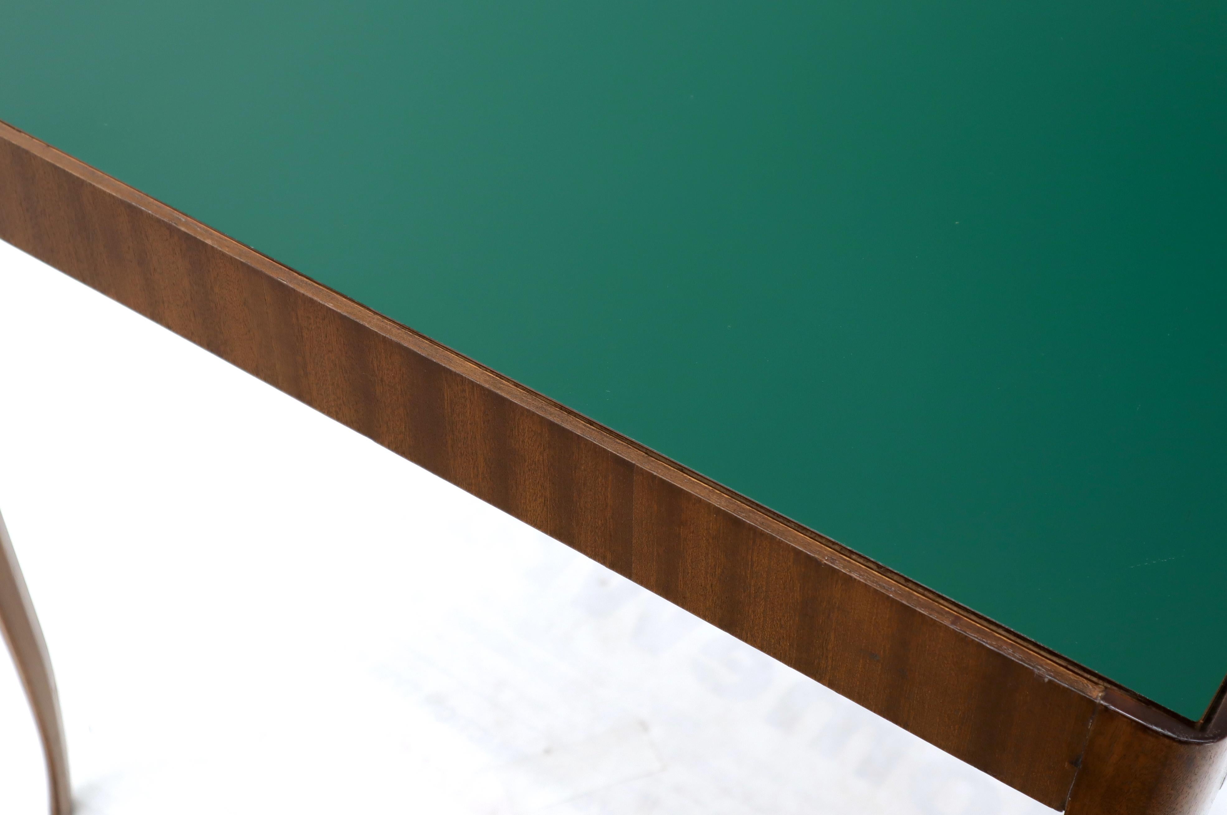 20th Century Walnut Base Green Laminate Top Square Game Table