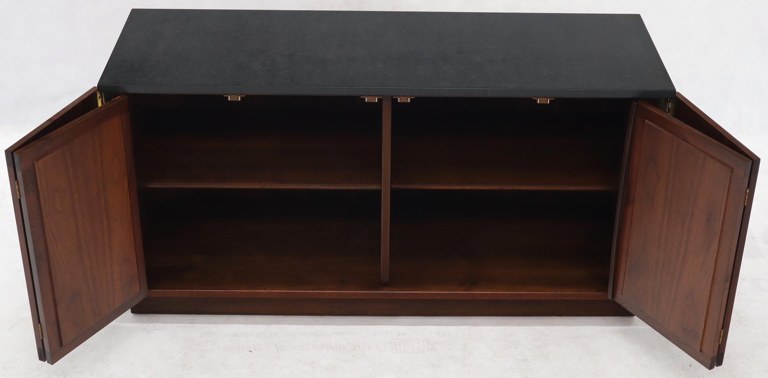 20th Century Walnut Base Petit Credenza with Slate Top TV Stand Cabinet Console Table For Sale