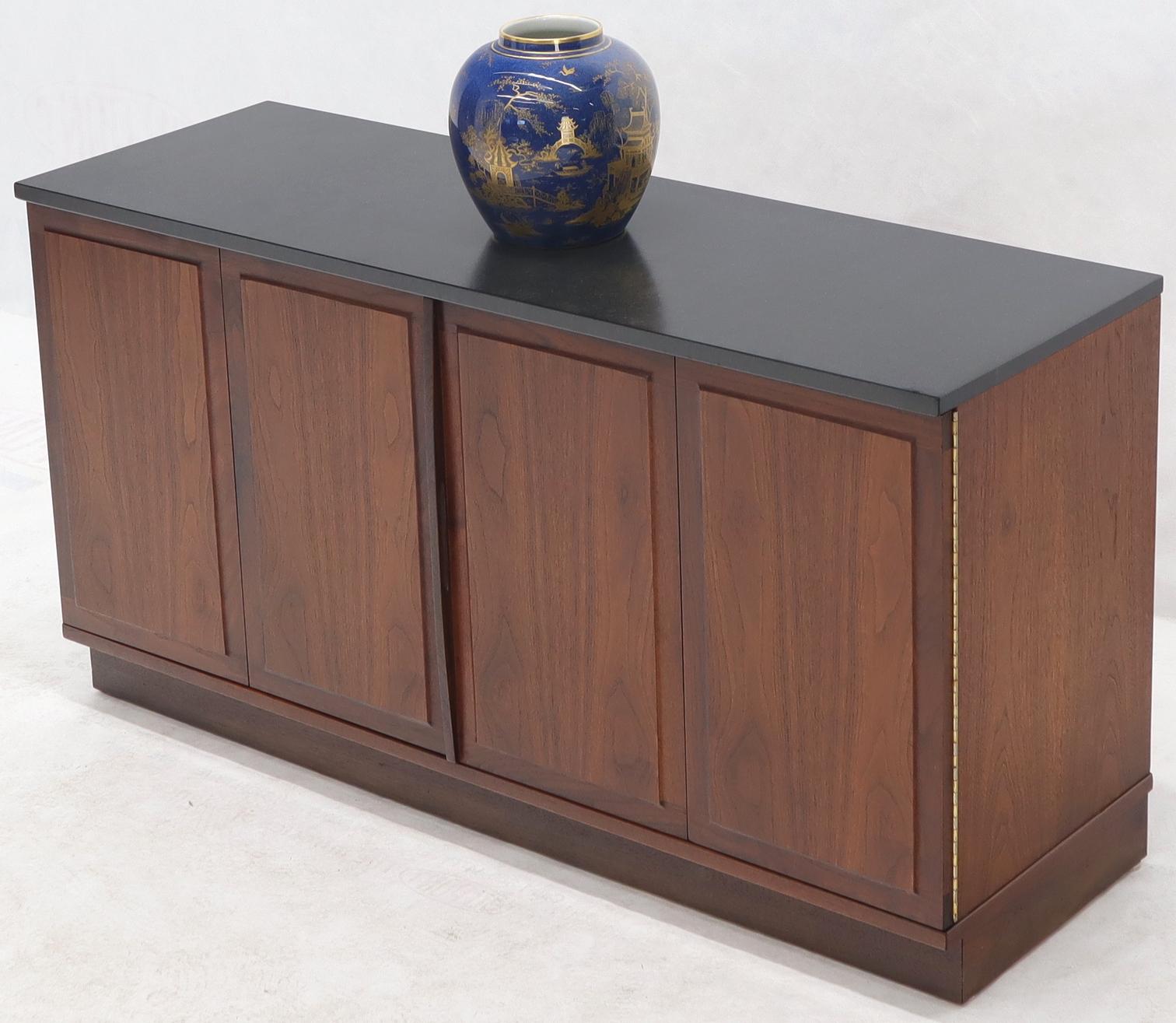 Walnut Base Petit Credenza with Slate Top TV Stand Cabinet Console Table For Sale 1