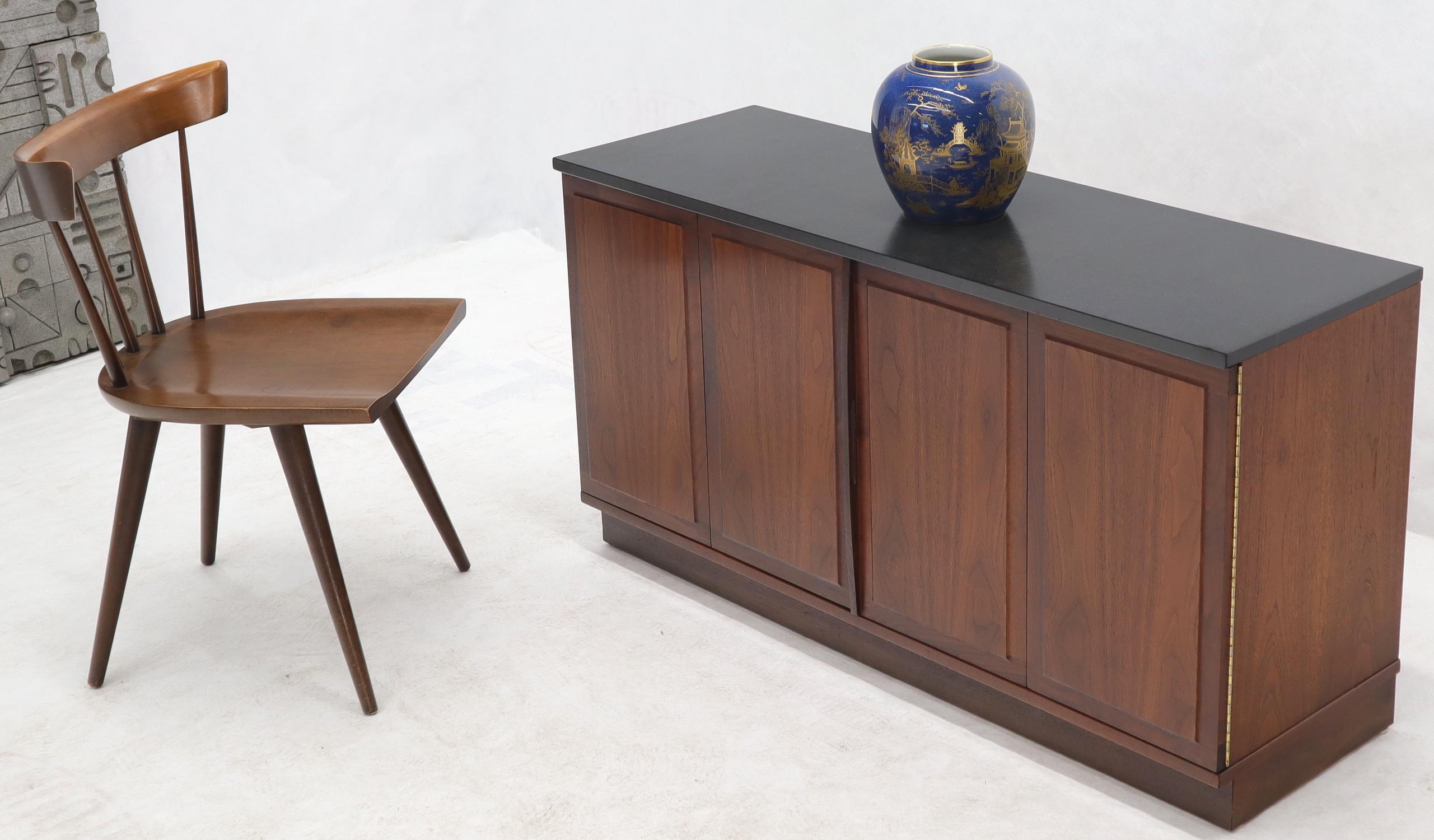 Small hall entry space cabinet credenza, TV stand alternative with slate top.
Mid-Century Modern circa 1970s Milo Baughman style piece.