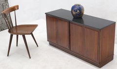 Walnut Base Petit Credenza with Slate Top TV Stand Cabinet Console Table