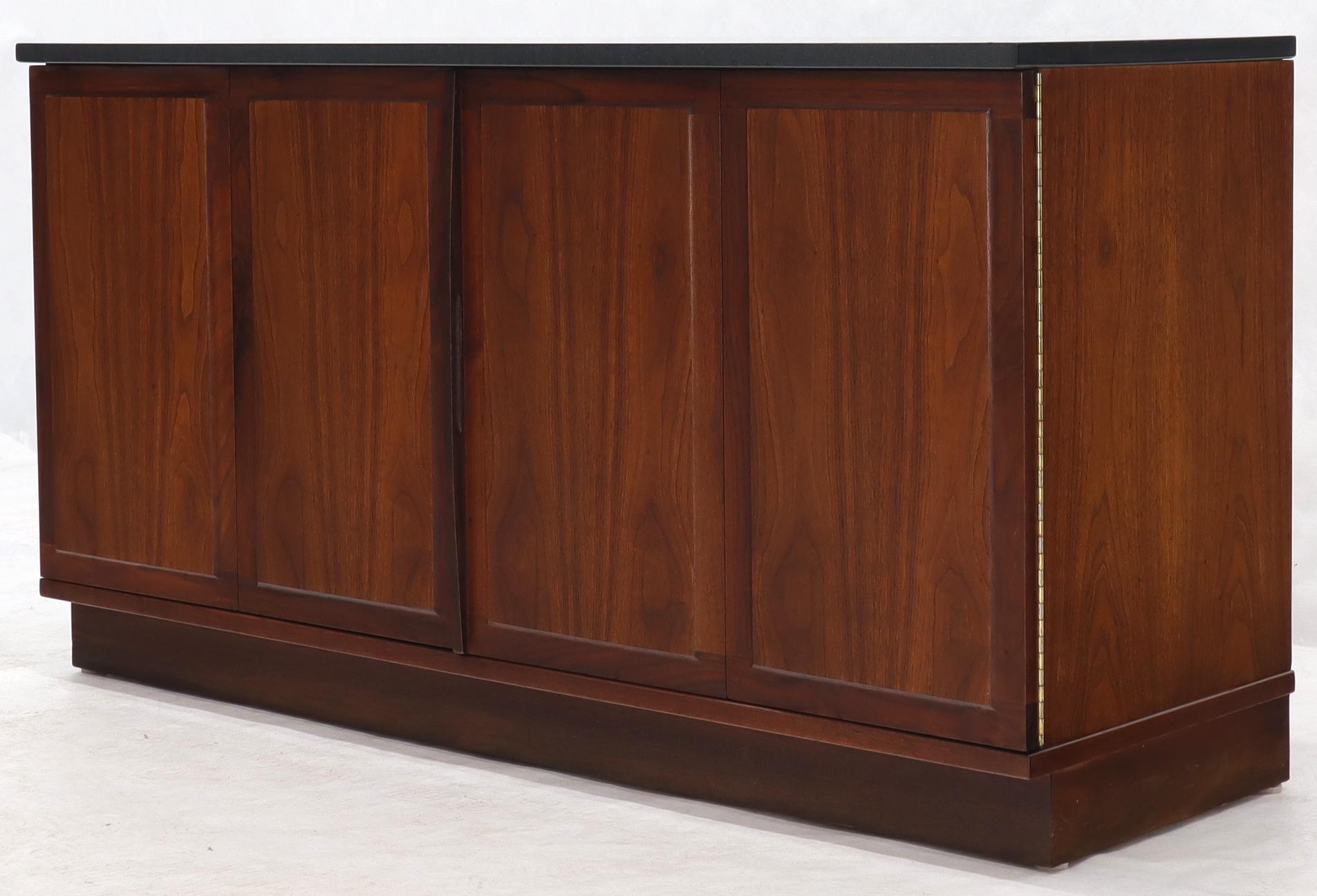 Mid-Century Modern Walnut Base Petit Credenza with Slate Top TV Stand Cabinet Console Table For Sale