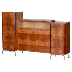 Walnut Bauhaus Sideboard by Robert Slezak, Chrome-Plated Steel, Czechia, 1930s