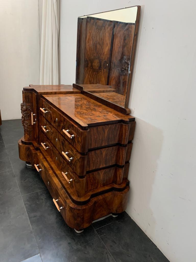 Walnut Bedroom with Carvings by Ducrot, 1920s, Set of 7 For Sale 1