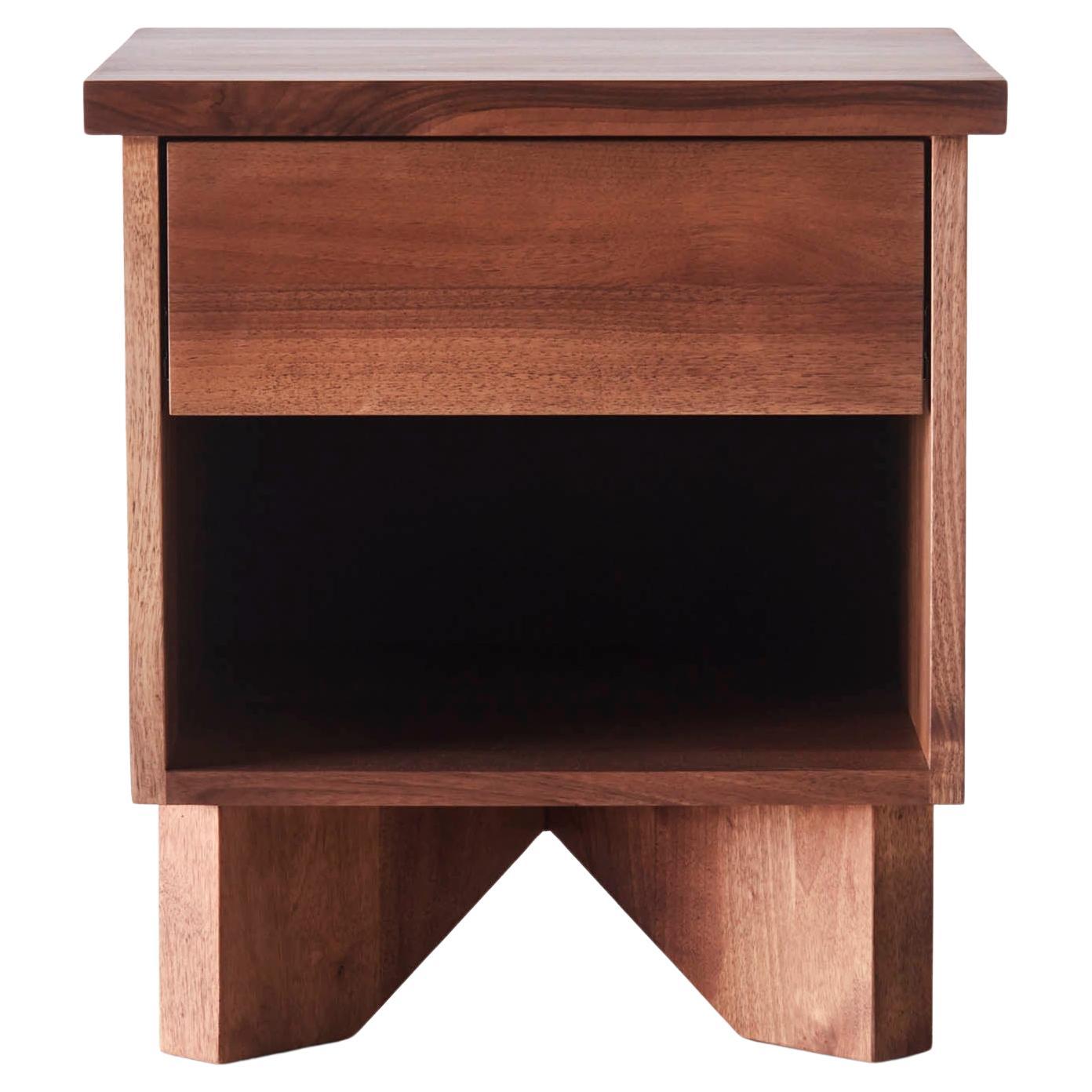 Walnut Bedside Table with drawer and V-Shaped Base, Model V