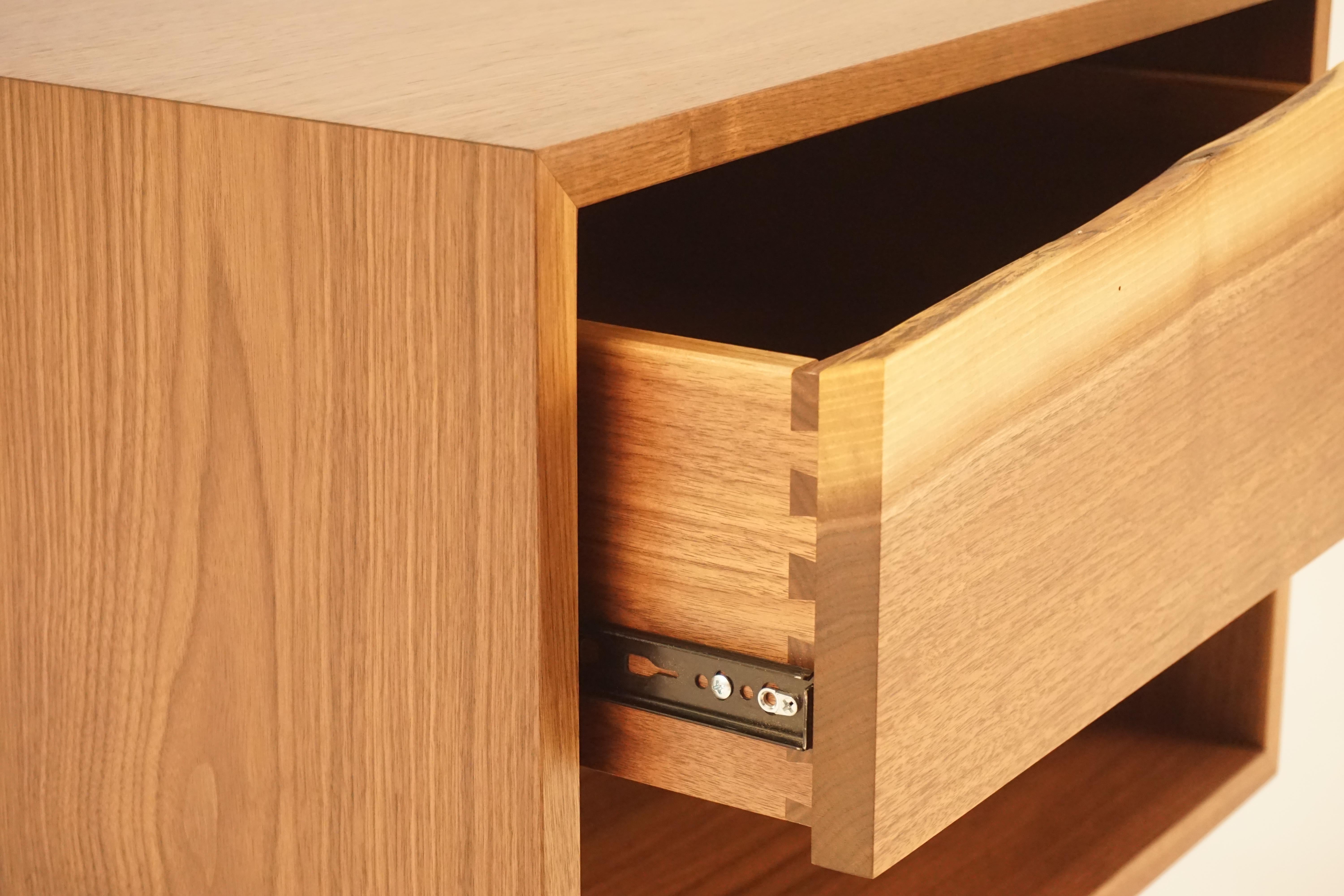 American Walnut Bedside Table with Natural Edged Drawer-Fronts by Chris Lehrecke For Sale