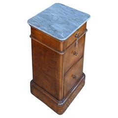 Antique Walnut Bedside Table with Writing Desk Drawer, Marble Top, Mid 1800s