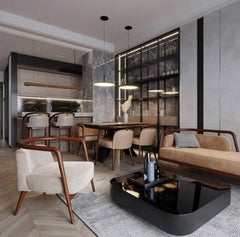 Walnut, Beige Velvet Modern Essex Armchair