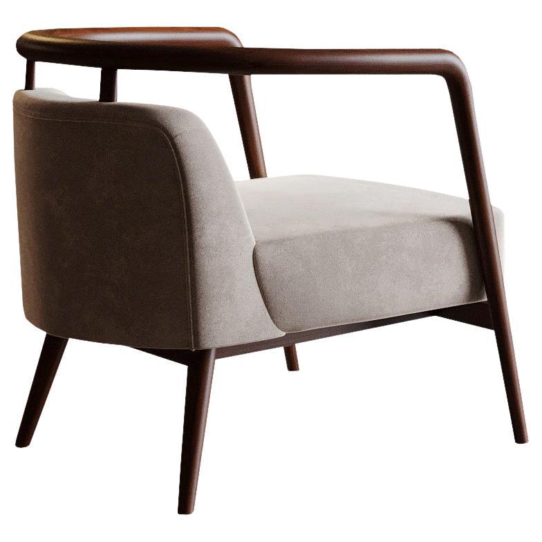 Walnut, Beige Velvet Modern Essex Armchair For Sale