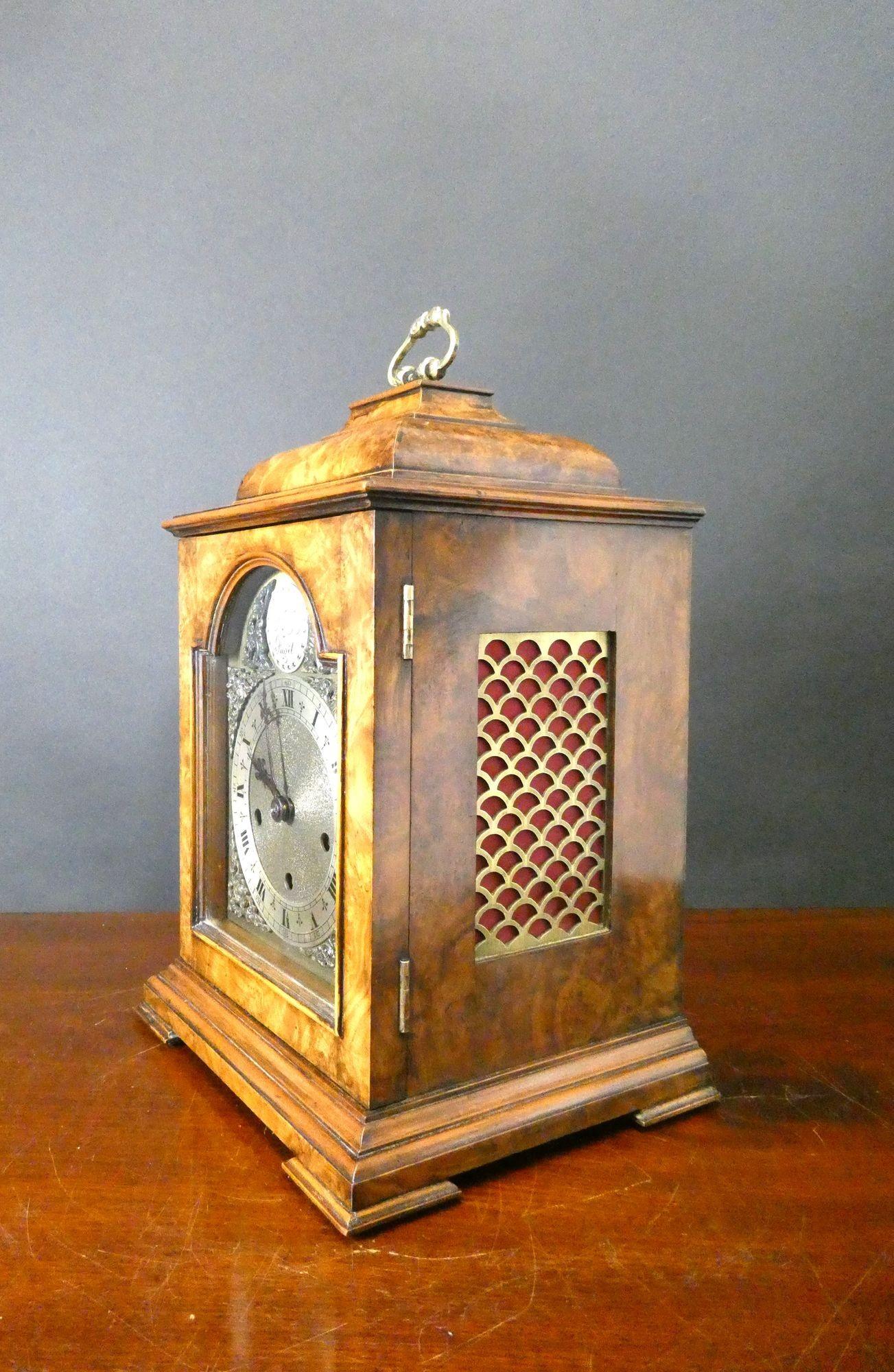German Walnut Bell Top Westminster Chiming Mantel Clock For Sale