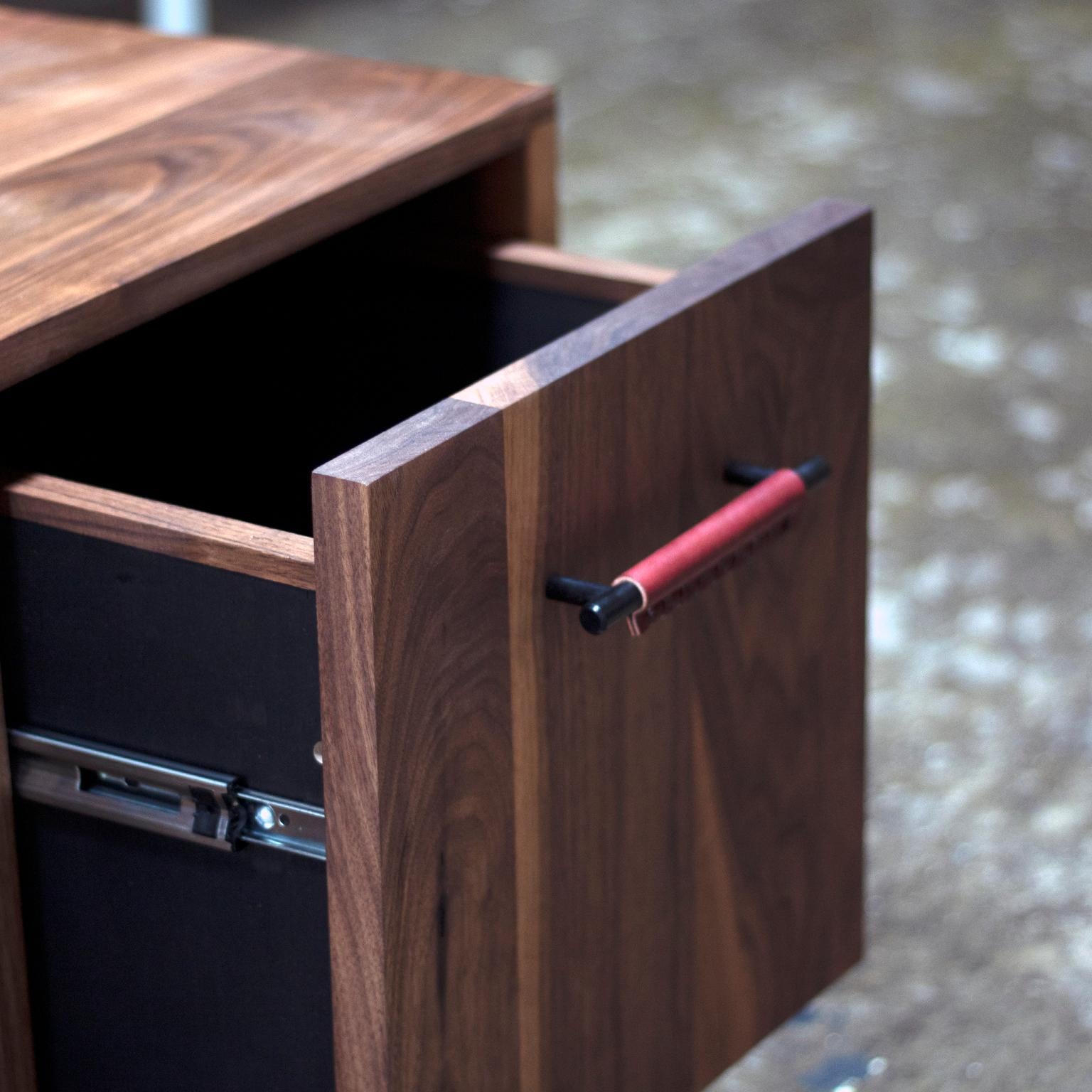 Walnut Belmont Cabinet with Oxblood Leather Pull Handles In New Condition For Sale In Toronto, Ontario