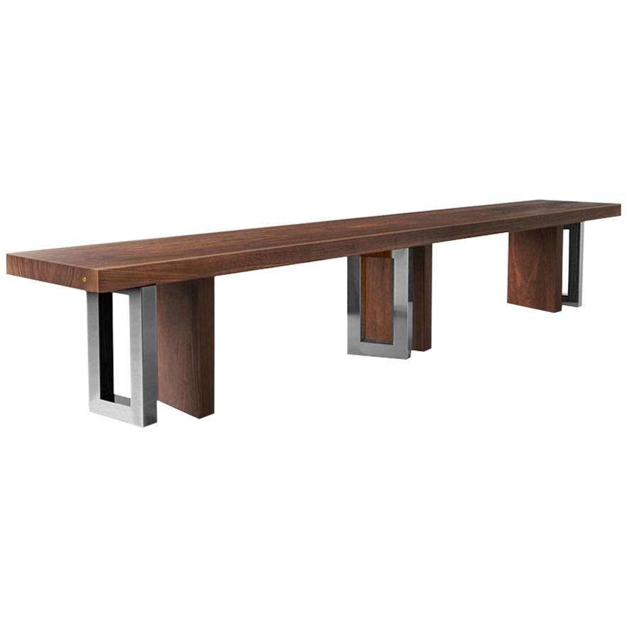 Walnut Bench with Black Chrome Finish Brass Legs, Made in Italy For Sale