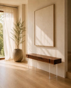 Floating Solid Walnut Bench with Clear Acrylic Base by Kirk Van Ludwig