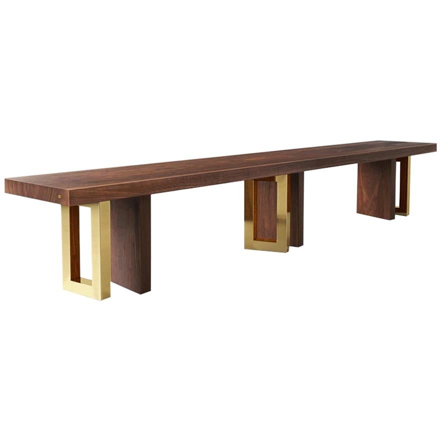 Walnut Bench with Yellow Gold Finish Brass Legs, Made in Italy For Sale