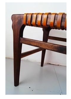 Walnut Bench with Leather Webbing.
