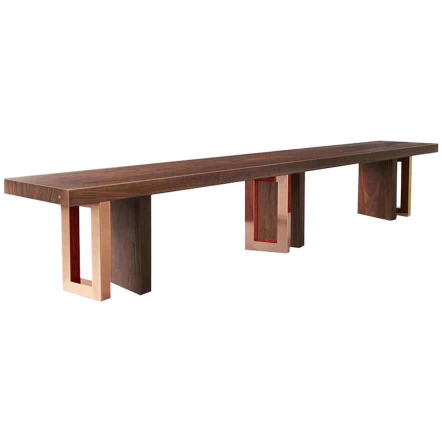 Walnut Bench with Rose Gold Finish Brass Legs, Made in Italy For Sale