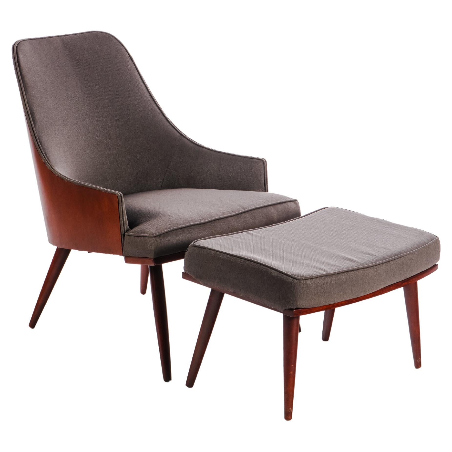 Walnut Bentwood Lounge Chair & Ottoman in Manner of Milo Baughman, USA, c. 1950s