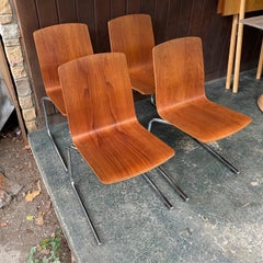4 Walnut Bentwood Stacking Dining Set Chairs Vintage Mid-Century Post-Modern