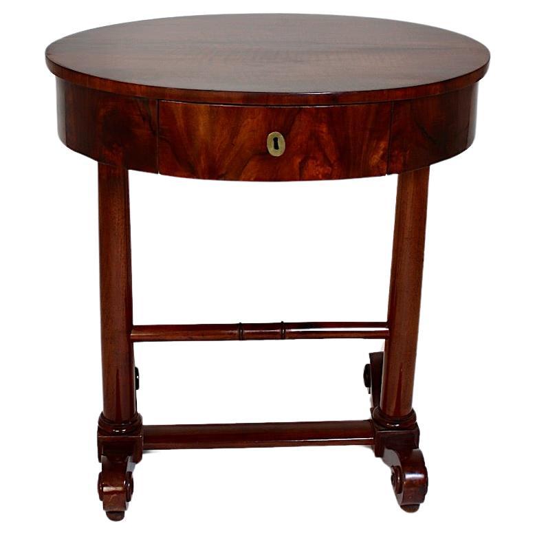 Walnut Biedermeier Oval Side Table Sewing Table circa 1825 Vienna For Sale