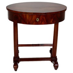 Antique Walnut Biedermeier Oval Side Table Sewing Table circa 1825 Vienna