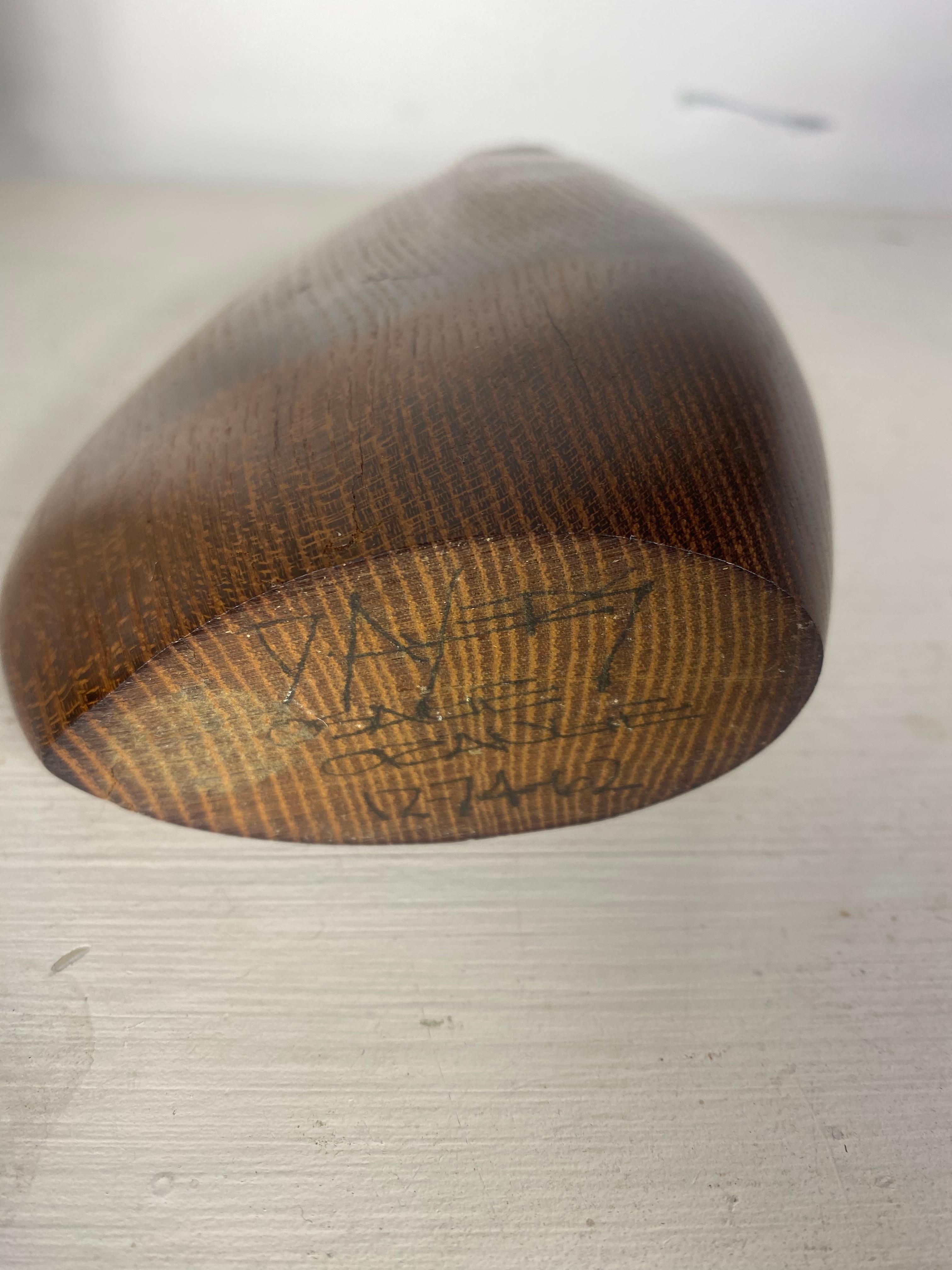 Modernist walnut biomorphic vase by California Designer Craftsman, Doug Ayers c. 1962, signed on base,,, Classic weed pot.. Wonderful sculpture,, Stunning wood graining..
