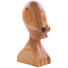 Walnut Birch Resin Alien Head Sculpture