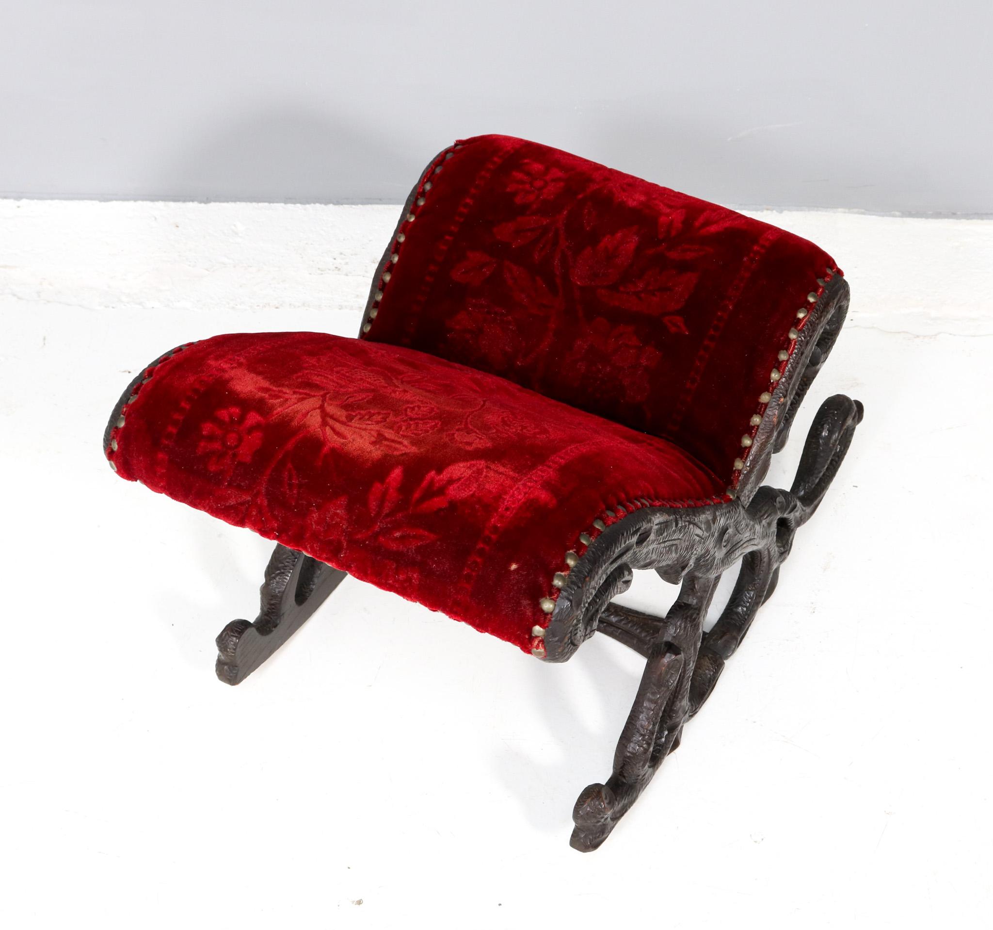 Velvet Walnut Black Forest Footstool Attributed to Matthijs Horrix for Horrix For Sale
