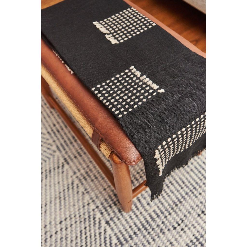 Yarn Walnut Black Handpsun Handloom Yak Throw / Blanket with White Stripes Pattern For Sale