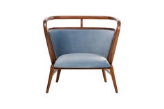 Fauteuil Empire moderne en noyer et velours bleu