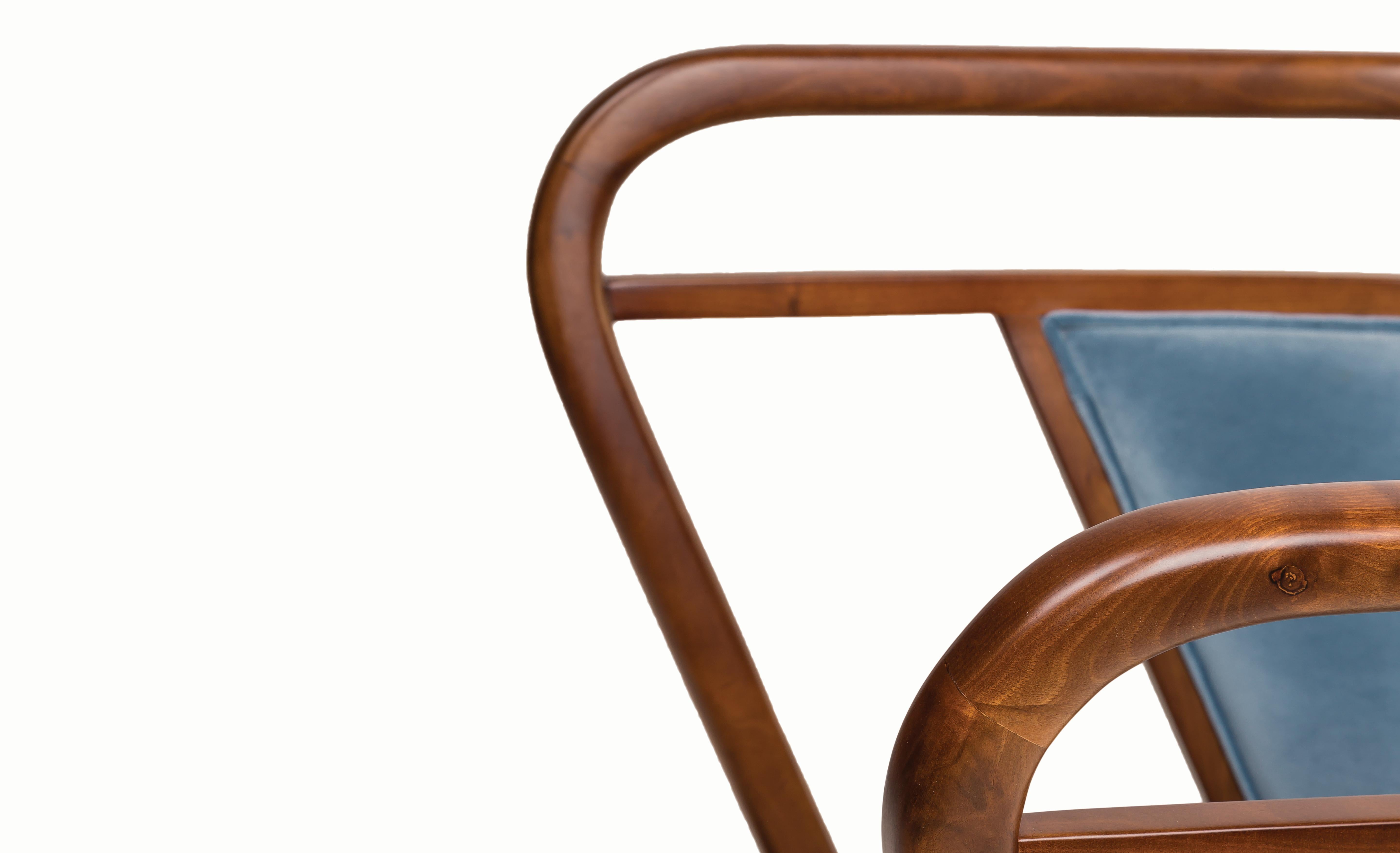 Portuguese Walnut, Blue Velvet Modern Empire Armchair For Sale